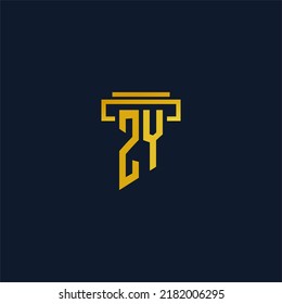 Logotipo inicial del monograma ZY para la firma de abogados con diseño de hitos