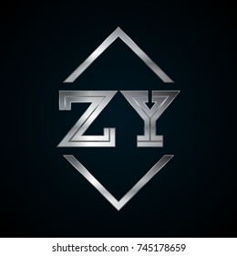 ZY Monogram, Metal Logo, Silver Logo
