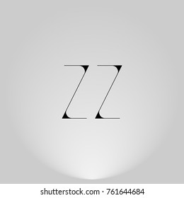 ZZ Black thin minimalist LOGO Design with Highlight on Gray background.