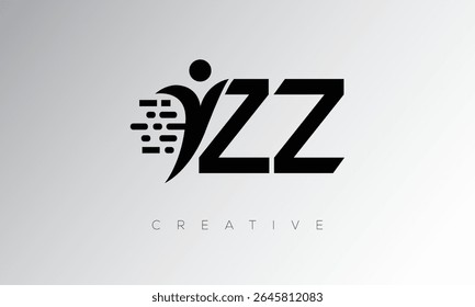 ZZ Creative Digital Monogram Logo – Futuristic Letter mark Design Featuring Human Shape, Pixel Motion and Minimal Tech Style for Innovative Branding Identity