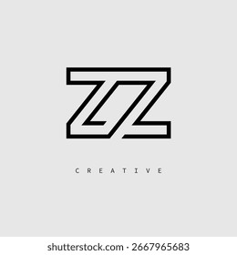 Logotipo da letra criativa ZZ - Monograma de linha mínima em contorno preto para design de identidade de marca moderno.