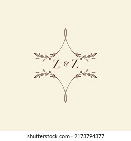 Diseño inicial floral de boda elegante ZZ con logotipo de alta calidad