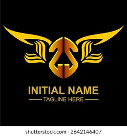 ZZ Golden Wing Emblem Logo with elegant gold wings, sleek and modern design. Ideal for branding, creative projects, luxury businesses, or artistic ventures.