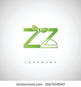 ZZ Green Leaf Logo - Monograma ecológico mínimo para la marca orgánica y el diseño sostenible de la identidad