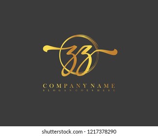 ZZ initial handwriting logo circle template vector