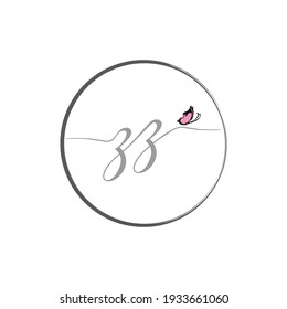 ZZ initial letter handwriting logo design with butterfly