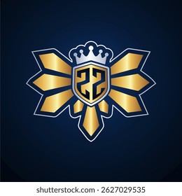 ZZ initial letters monogram logo for gaming with shield and eagle wing
