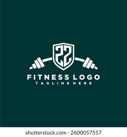 ZZ initial monogram for fitnes or gym logo with creative shield and barbell design
