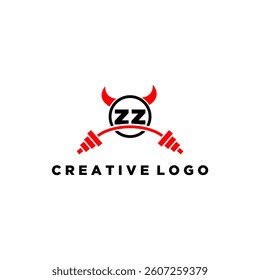 ZZ initial monogram for fitnes or gym logo with devil style design