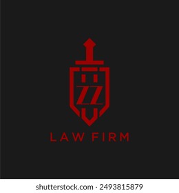 ZZ initial monogram for law firm with sword and shield logo image