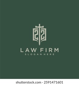 ZZ initial monogram for law firm with sword and shield logo image