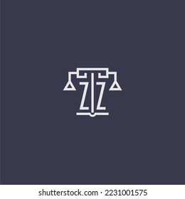 Monograma inicial ZZ para el logotipo de la firma de ley con imagen vectorial de escalas
