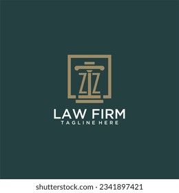 ZZ initial monogram logo for lawfirm with pillar design in creative square