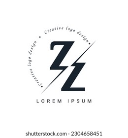 ZZ Letter Logo Design with a Creative Cut. Creative logo design