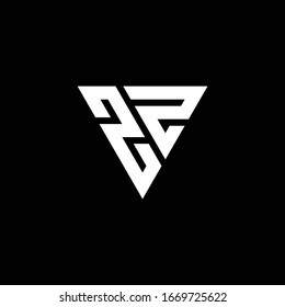 ZZ Logo letter monogram with triangle shape design template isolated on black background