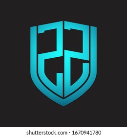ZZ Logo monogram with emblem shield design isolated with blue colors on black background