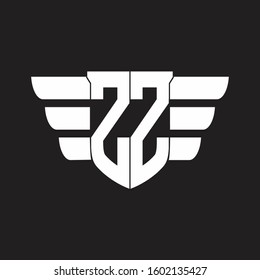 ZZ Logo monogram with emblem and wings element design template