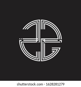 ZZ Logo monogram triple ribbon style line design template isolated on black background