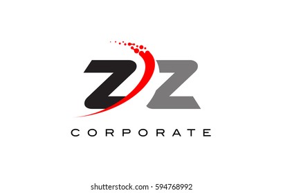 ZZ Modern Letter Logo Design with Red Swoosh and Dots