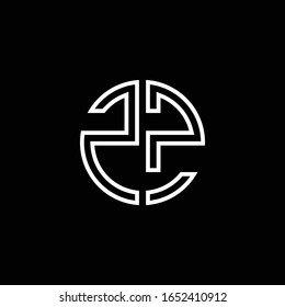 ZZ monogram logo circle ribbon style outline design template