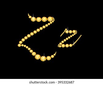 Zz in stunning Citrine Script precious round jewels, isolated on black. Vector EPS-10 file, transparency used. 