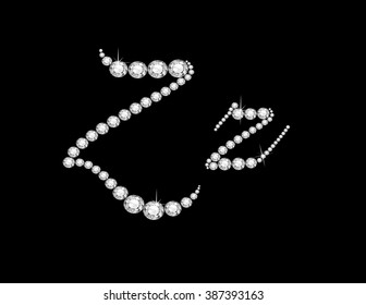 Zz in stunning Diamond Script precious round jewels, isolated on black. Vector EPS-10 file, transparency used. 