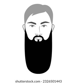 ZZ Top Beard style men in face illustration Facial hair mustache. Vector grey black portrait male Fashion template flat barber collection set. Stylish hairstyle isolated outline on white background.