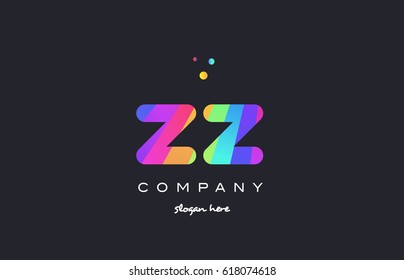 zz z  creative rainbow green orange blue purple magenta pink artistic alphabet company letter logo design vector icon template