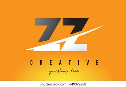ZZ Z Letter Modern Logo Design with Swoosh Cutting the Middle Letters and Yellow Background.