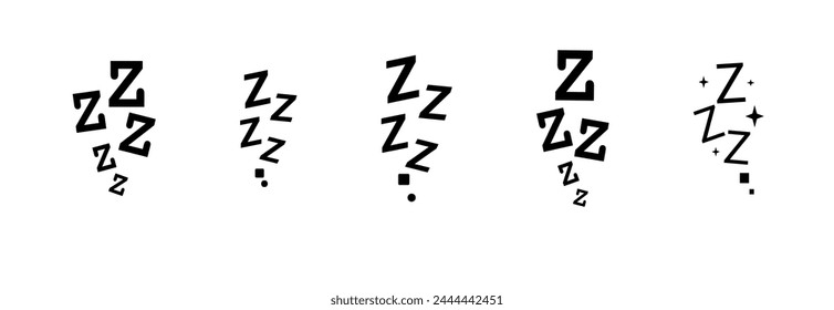 Zzz Bett Schlaf Schnarchen Icons Schlummern Nickerchen Z Sound . Schläfriger Gähn oder Schlaflosigkeit Schläfer Wecker Zzz Linie Symbole der guten Nacht Tiefschlaf, gelangweilt oder müde