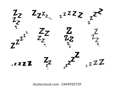 Zzz bed sleep snore icons snooze nap Z sound . Sleepy yawn or insomnia sleeper alarm clock Zzz line icons of goodnight deep sleep, bored or tired