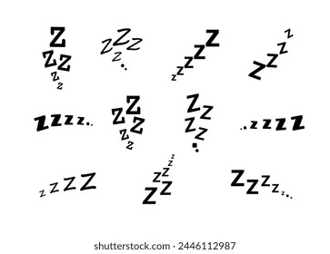 Zzz bed sleep snore icons snooze nap Z sound . Sleepy yawn or insomnia sleeper alarm clock Zzz line icons of goodnight deep sleep, bored or tired