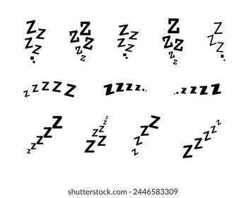 Zzz bed sleep snore icons snooze nap Z sound . Sleepy yawn or insomnia sleeper alarm clock Zzz line icons of goodnight deep sleep, bored or tired