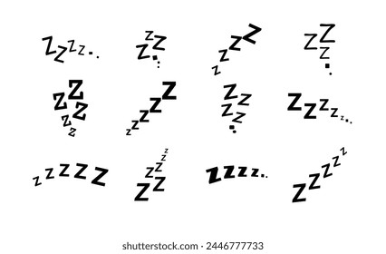 Zzz bed sleep snore icons snooze nap Z sound . Sleepy yawn or insomnia sleeper alarm clock Zzz line icons of goodnight deep sleep, bored or tired