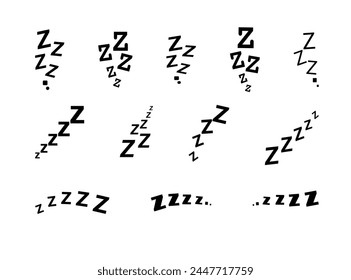 Zzz bed sleep snore icons snooze nap Z sound . Sleepy yawn or insomnia sleeper alarm clock Zzz line icons of goodnight deep sleep, bored or tired