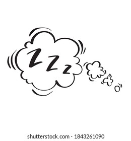 "zzz" in a comic style in a dialogue bubble, designating laziness, sleep, rest, absence from the place, shirking from work.