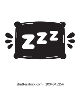 Zzz. Concept About Good Sleeping. Vector Hand Drawn Lettering Doodle, Pillow Icon, Illustration On White Background.