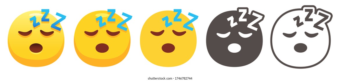 Zzz Emoji. Sleeping Yellow Face With Eyes Closed And Asleep Z Sound Letters. Sleep Emoticon Flat Vector Set