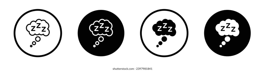 Zzz icon set. sleep or nap vector symbol. sleepy text sign in black filled and outlined style.