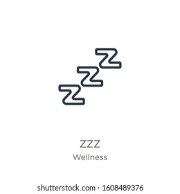 Zzz icon. Thin linear zzz outline icon isolated on white background from wellness collection. Line vector sign, symbol for web and mobile