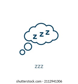 zzz icon. Thin linear zzz outline icon isolated on white background. Line vector zzz sign, symbol for web and mobile