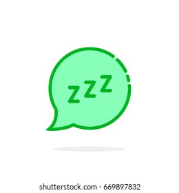 Zzz Logo Like Green Cartoon Speech Bubble. Concept Of Snoring Chat Sticker And Popup Resting Message. Simple Flat Style Trend Modern Logotype Graphic Art Design Isolated On White Background