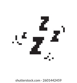 Zzz pixel icon. Snoring 8 bit symbol, retro style zzzz computing pictogram, computing snore sign, sleep sound mosaic vector illustration