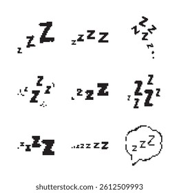 Zzz pixel icon. Snoring 8 bit symbol, retro style zzzz computing pictogram, computing snore sign, sleep sound mosaic vector illustration