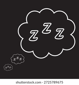 Ilustración vectorial del icono del sueño de Zzz aislada en fondo negro.