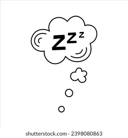 Zzz, sleep, slumber cloud. Hand drawn speech bubble with dreaming sign. Doodle style vector illustration on white background