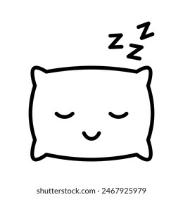 zzz sleep snore and cute pillow character isolated on white background, black and white vector icon illustration