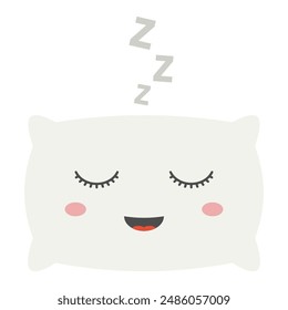 zzz sleep snore and cute pillow character vector icon, night sleepy noise sound illustration, relax sleep icon isolated on white background