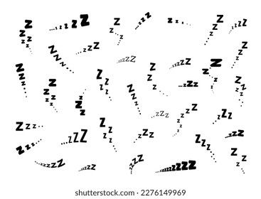 Zzz sleep snore effect vector icon set. Night sleepy noise sound collection illustration. Black dreams signs isolated on white background.