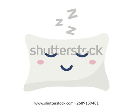 ZZZ sleep and snore icon with cute pillow character. Relax and rest concept. Flat cartoon vector illustration isolated on white background.